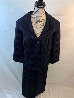 Isabella Suits Classic Navy Textured Skirt Suit
